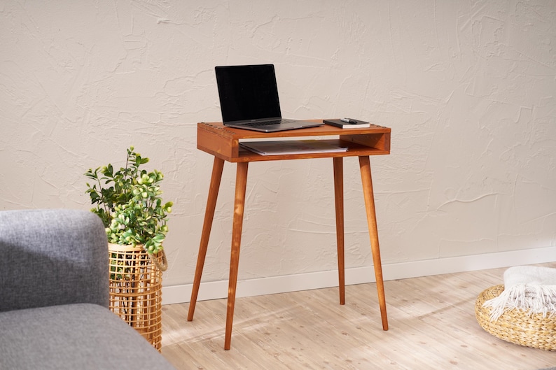 Minimalist Pine Wood Desk: Small Space Laptop Desk with Storage image 3