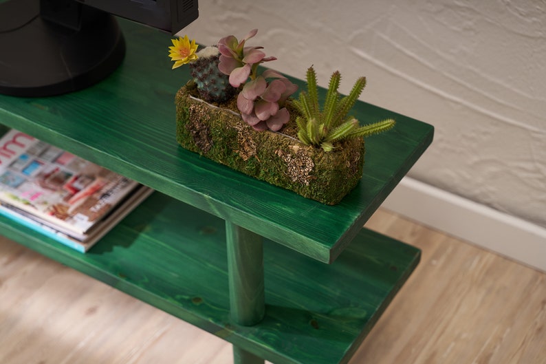 Solid Wood TV Stand: Minimalist Media Console with Shelf image 4