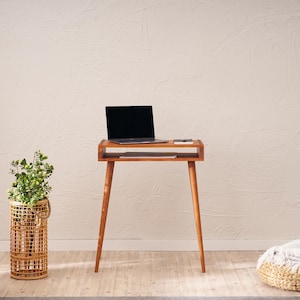 Minimalist Pine Wood Desk: Small Space Laptop Desk with Storage image 8
