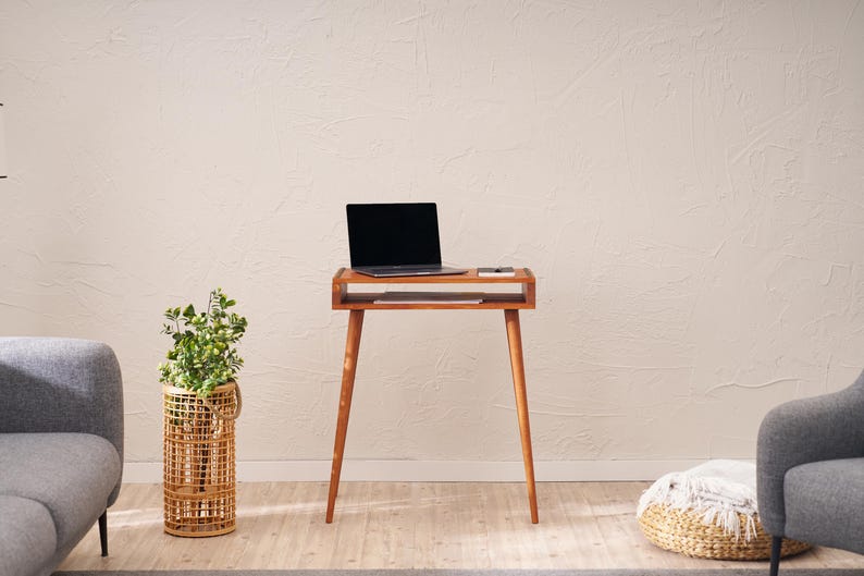 Minimalist Pine Wood Desk: Small Space Laptop Desk with Storage image 8