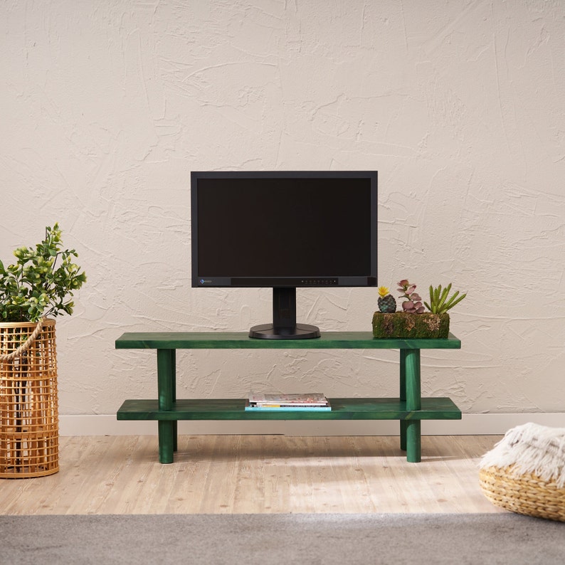 Solid Wood TV Stand: Minimalist Media Console with Shelf image 1