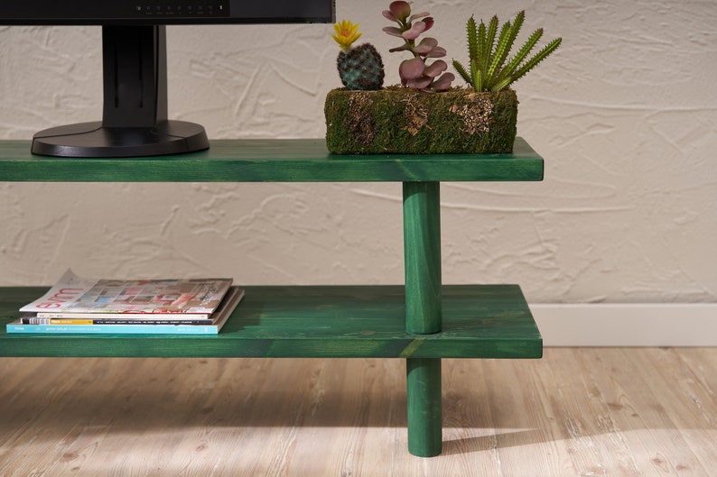 Solid Wood TV Stand: Minimalist Media Console with Shelf image 6