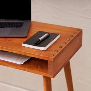 Minimalist Pine Wood Desk: Small Space Laptop Desk with Storage image 6