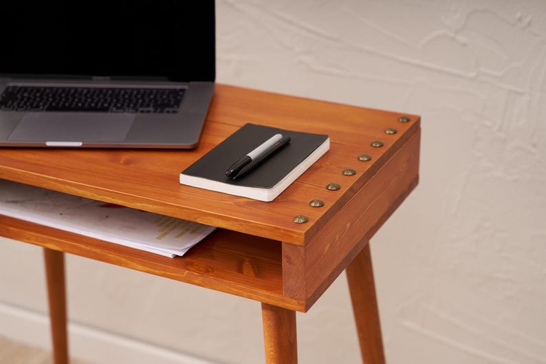 Minimalist Pine Wood Desk: Small Space Laptop Desk with Storage image 6