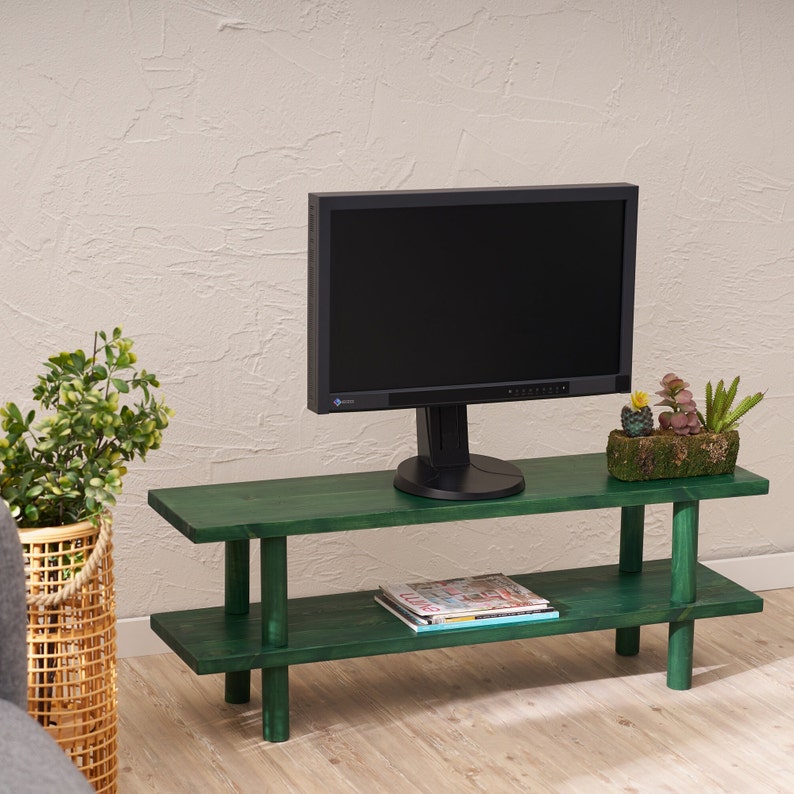 Solid Wood TV Stand: Minimalist Media Console with Shelf image 2