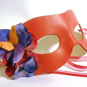 Pink Grapefruit Leather Mask with Butterfly and Flower Accents image 4