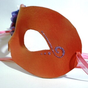 Pink Grapefruit Leather Mask with Butterfly and Flower Accents image 3