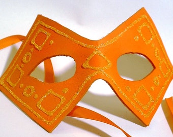 Orange Leather Mask with Glitter Accents