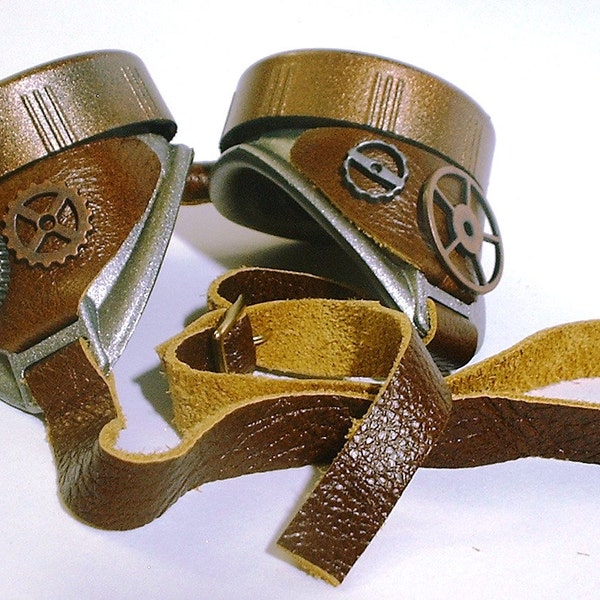 Steampunk Goggles with metal gear accents and brown leather