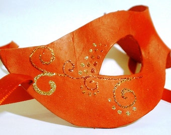 Bright Red Leather mask with glitter accents