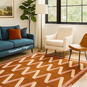 8 x 10 modern handgetuft wollen kastanjebruin tapijt gemaakt van 100% Nieuw-Zeelandse wol voor woonkamer, slaapkamer en eetkamer | 8 x 10 vloerkleed