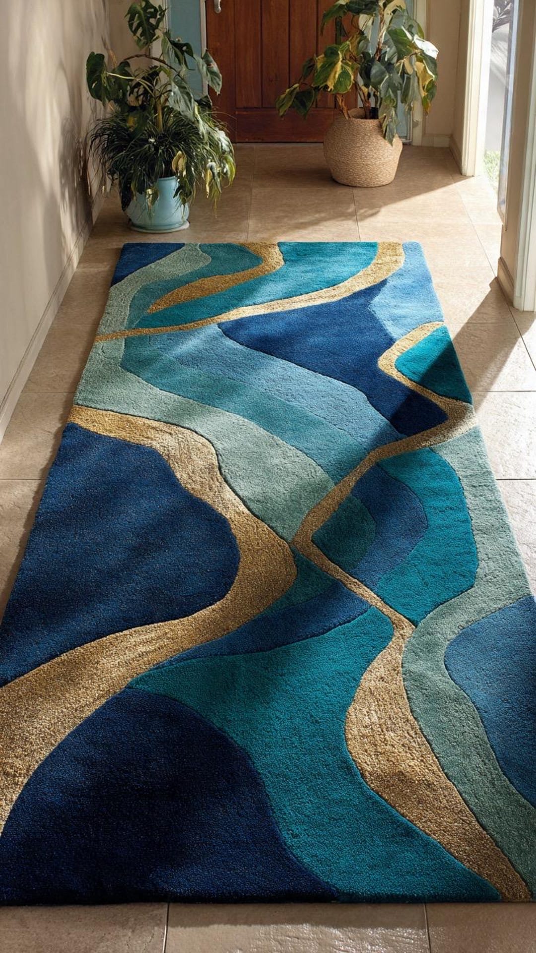 Contemporary Pattern Runner Rugs Retro Modern Wool Runner Rug – Hand-tufted Colorful Geometric Wave ...