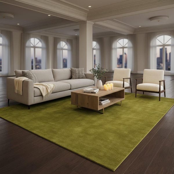 Milano Green Area Rug – Modern Solid Wool Carpet, Handmade Minimalist Rug for Living Room & Bedroom | Contemporary Plain Floor Rug