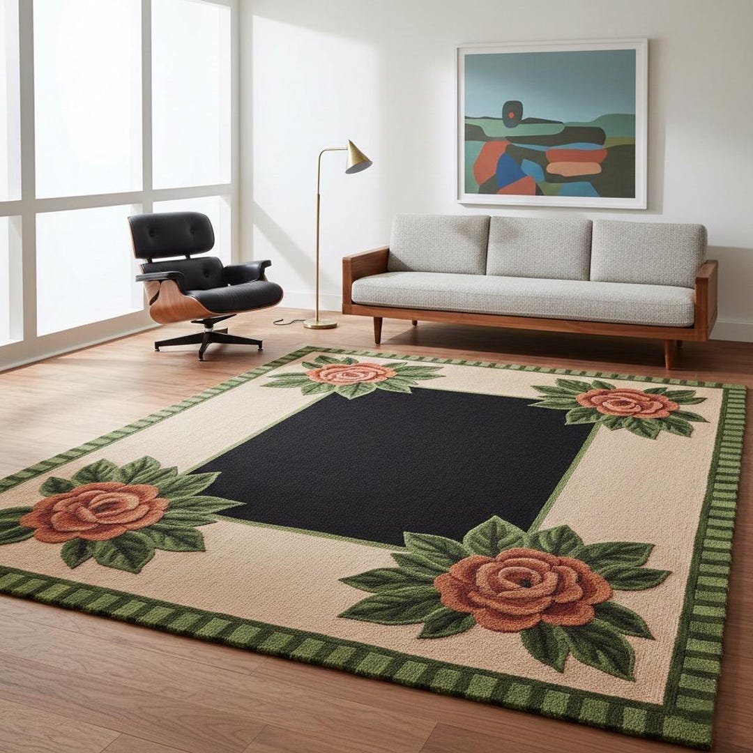 Botanical Garden Hand Tufted Wool Rug, Vintage Rose Floral Area Rug ...