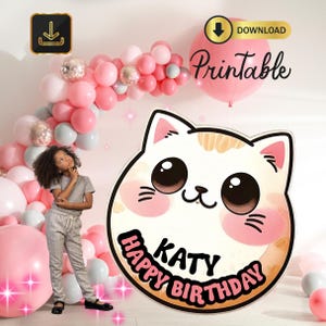 Squishmallows Sharon Birthday Squad cat Cut Out Sign, INSTANT Download, PNG Image with Transparent Background, Birthday Decoration Sign