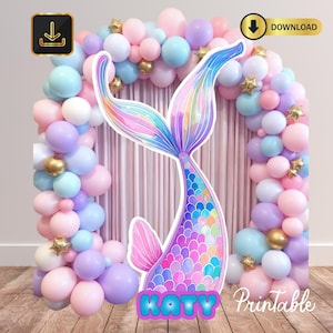 personalised Mermaid Tail standee cutout underwater ocean sea creatures baby shower party with cutline little mermaid cutout standee