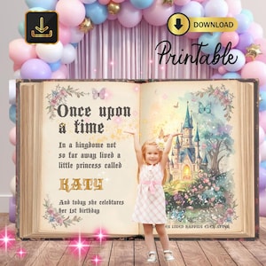 Personalisierte Es war einmal Kulisse, Prinzessin Geburtstagsfeier, kleine Prinzessin Babyparty, Geschichtsbuch Foto Hintergrund, Märchen Geburtstag