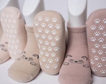 Baby Grip Socks: Cat Paw Anti-Slip Unisex Cotton Socks, 5-Pack
