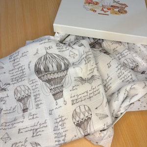 Balloon baby blanket, muslin fabric, double gauze swaddle, muslin baby, 100% natural cotton, organic blanket, ecofriendly, baby shower gift
