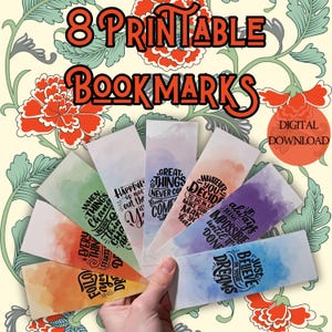 Conjunto de 8 marcadores motivacionais de aquarela para impressão em alta resolução, download digital, tamanho A4 e carta dos EUA, 2x6 polegadas