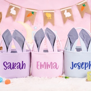 Embroidered Easter Basket with Name,Custom Personalized Easter Basket,kids,Easter egg hunt basket,Easter Bunny Bucket,Kids Easter Gift