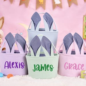 Personalisierter Osterhasenkorb,Benutzerdefinierter Name Babykorb,Ostern Geschenkkorb für Kind,Gestickter Ostereimer mit Namen,Baby-Osternkorb