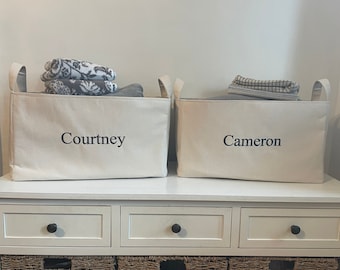 Personalized Canvas Baskets - you choose name, font & thread color