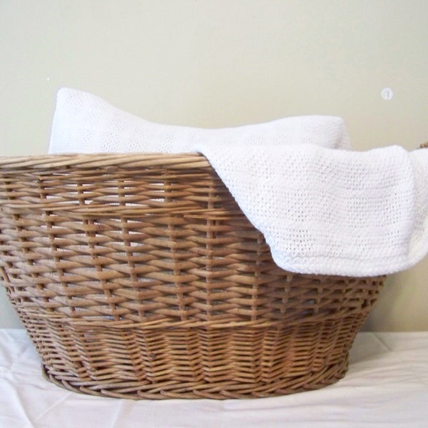 vintage wooden wicker laundry basket - farm fresh - woven