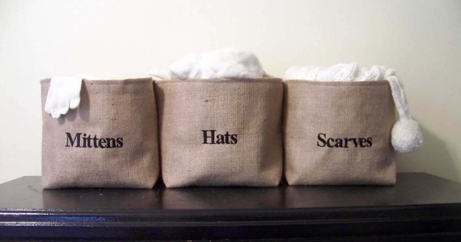 Set of 3 Personalized Burlap Baskets / Mittens / Scarves / Etsy