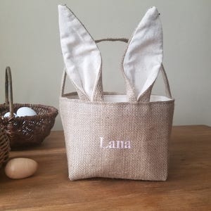 Sackleinen-Häschen-Osterkorb l Personalisiert l Babys erstes Ostern l Osternest mit Name l Häschenohren l Osternest für Kinder l handgemacht