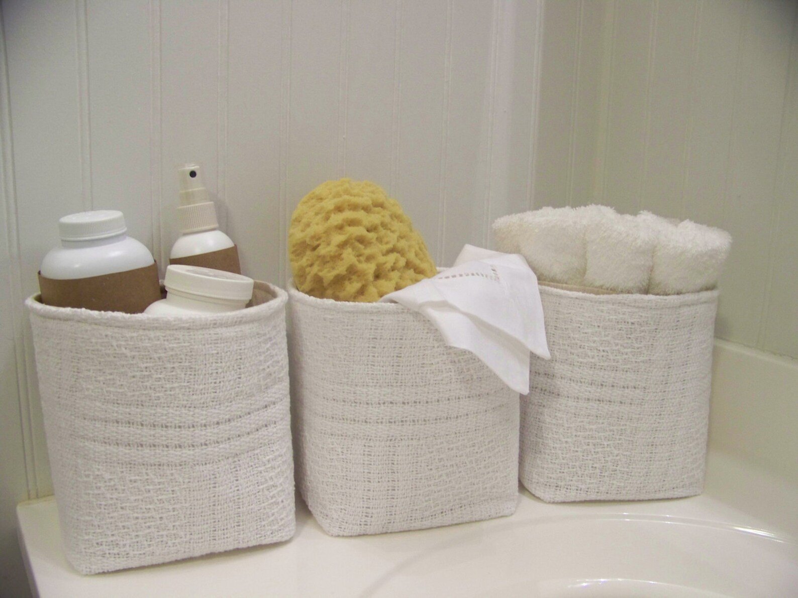 Set of Three Vintage Blanket Baskets White Storage Baskets Etsy