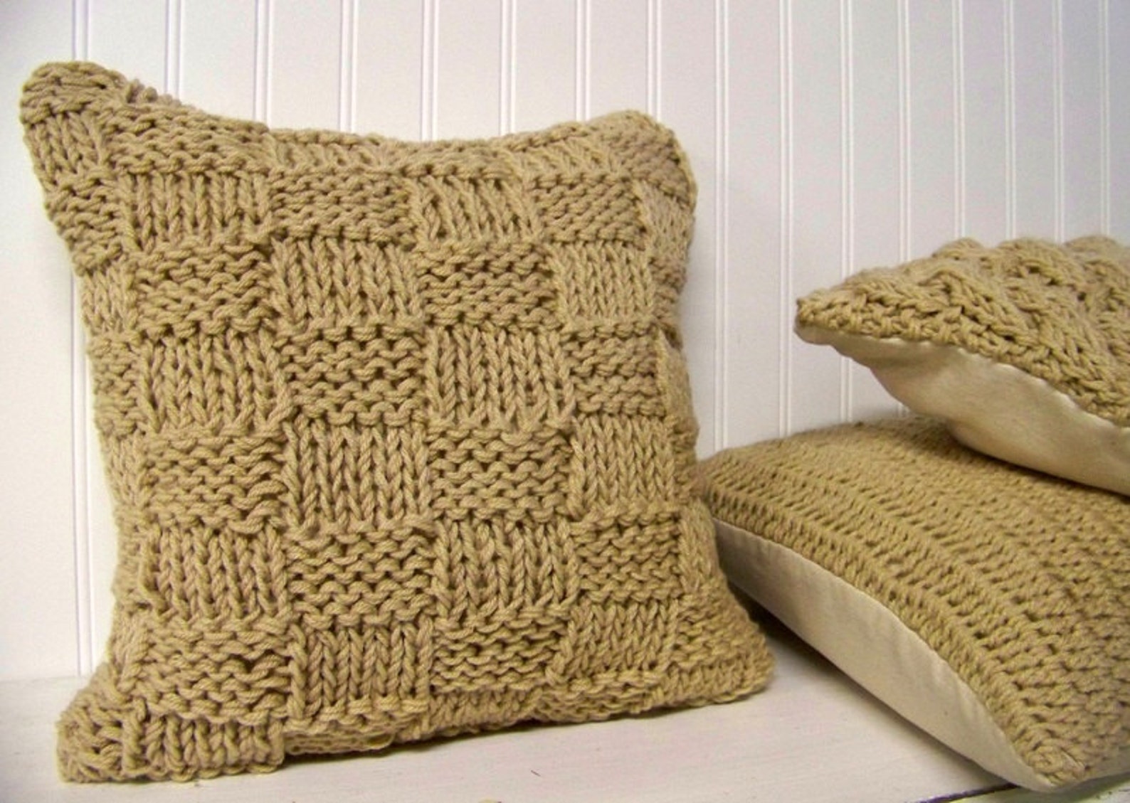 Basket weave style knit pillow camel tan caramel warm Etsy