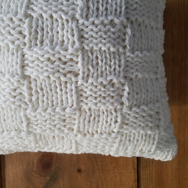 basket weave knit pillow - knitted - cozy - warm - white - winter - cuddly - sweater pillow - home decor