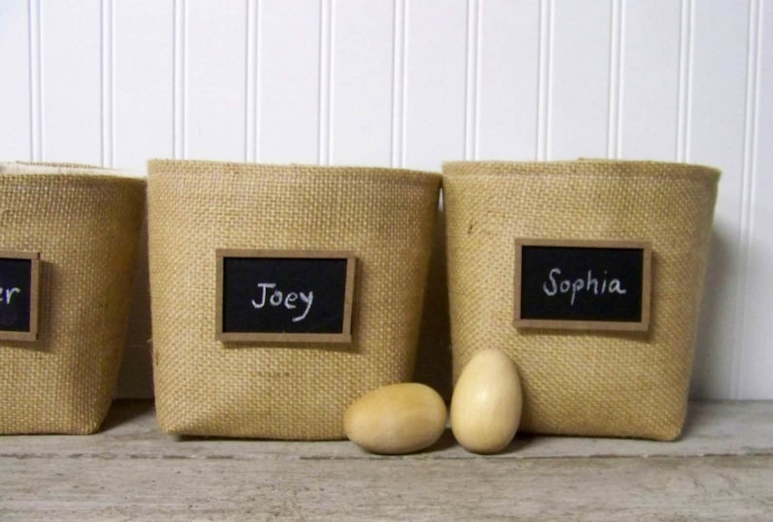 Chalkboard Basket Burlap Natural Bucket Storage Etsy