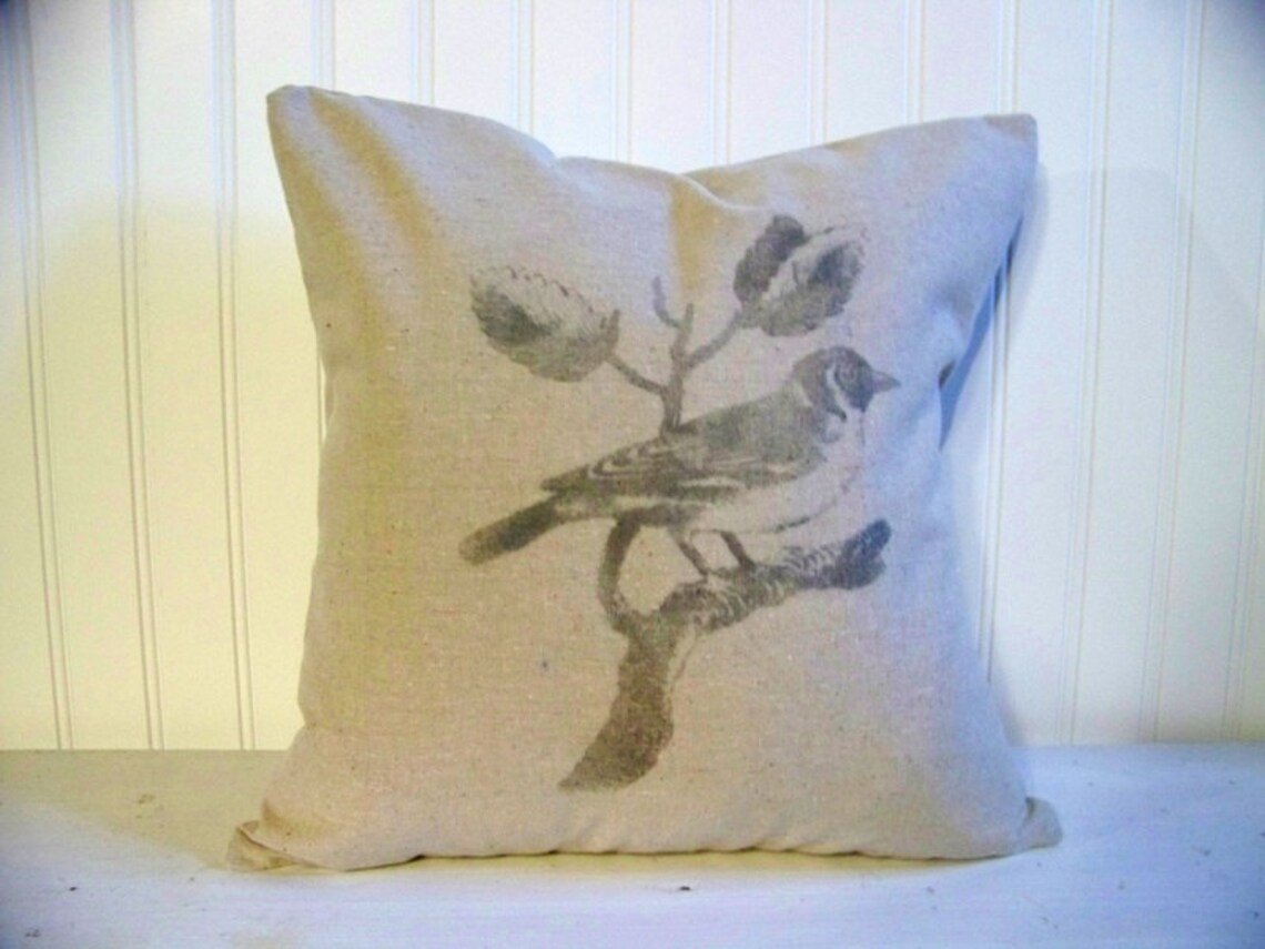 Vintage Style Bird Pillow Cover /bird on Branch / Gray / Etsy