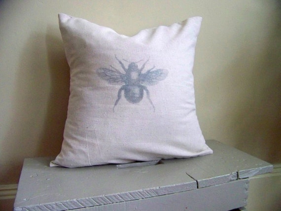 Vintage Style Bumble Bee Pillow Cover: Gray Home Decor