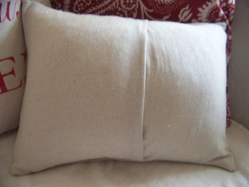 Red Jute Pillow / Red Stripe / Natural / Upholstery Binding / Etsy