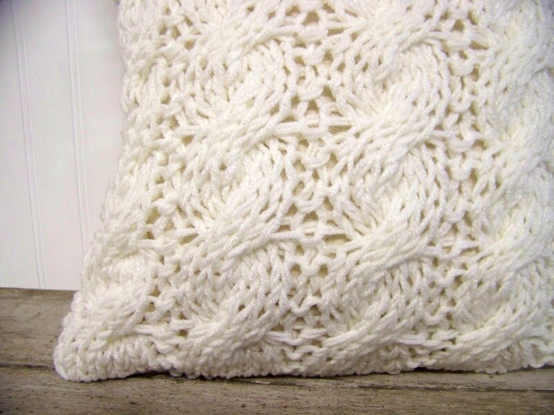Cable Knit Pillow warm Winter White Cozy Snow Etsy