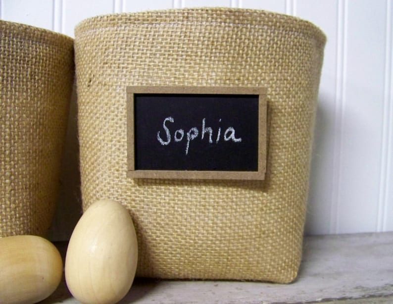 Chalkboard Basket Burlap Natural Bucket Storage Etsy