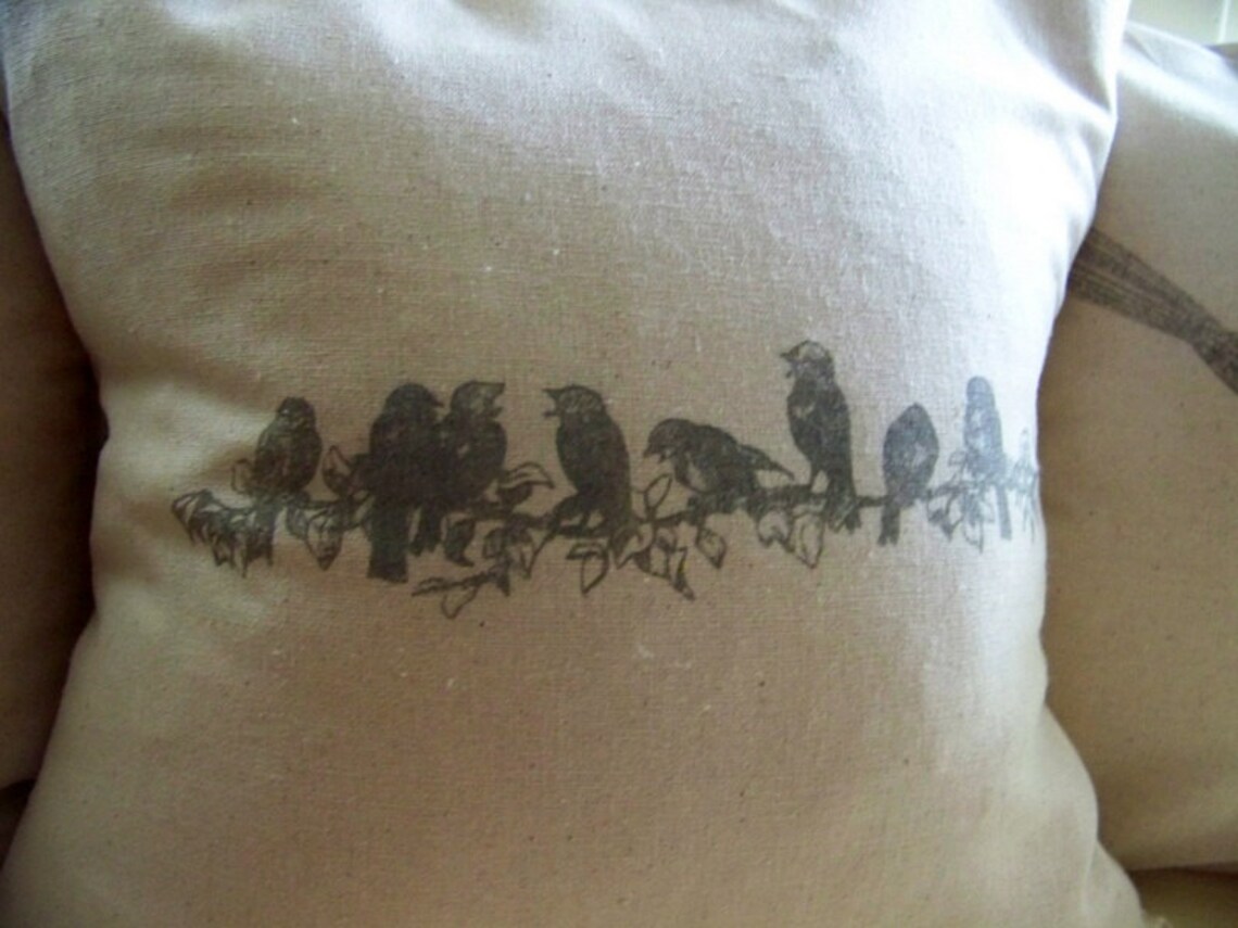 Set of 3 Bird Pillow Covers Gray Bird on Branch Bird Etsy