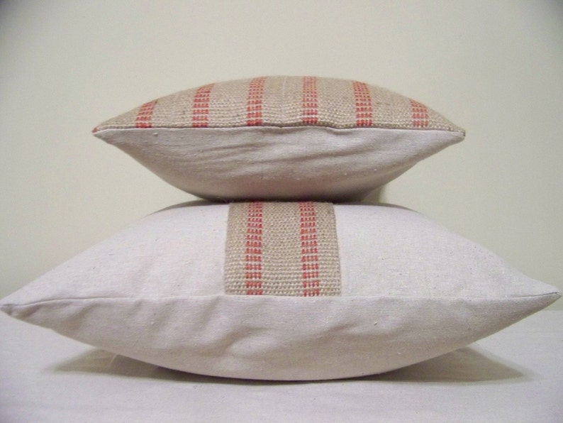 Red Stripe Jute Pillow image 2