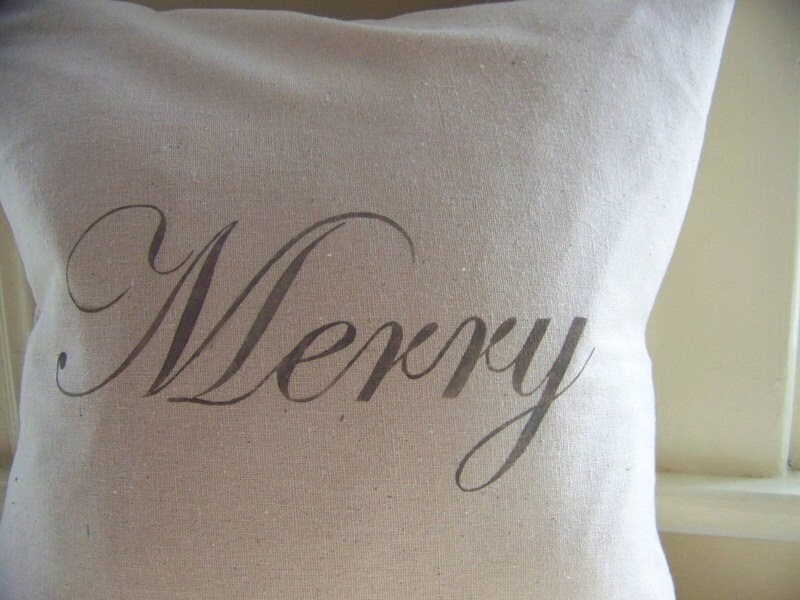Merry Christmas Pillow Christmas Pillows Gray Linen Etsy
