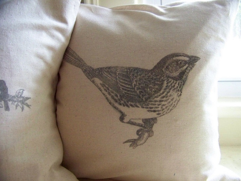 Set of 3 Bird Pillow Covers Gray Bird on Branch Bird Etsy