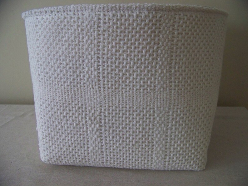 Vintage White Knit Blanket Basket Large Storage Etsy