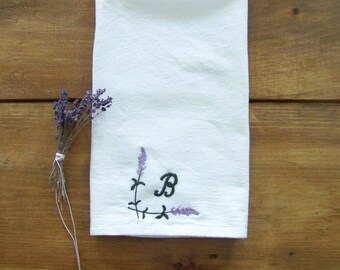 free shipping - monogram lavender tea towel / personalized / custom/ gift idea / spring home decor / flour sack towel / monogram / emb
