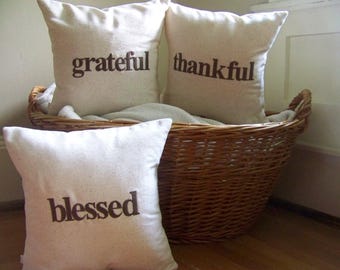 Set of 3 Grateful Thankful Blessed Pillows