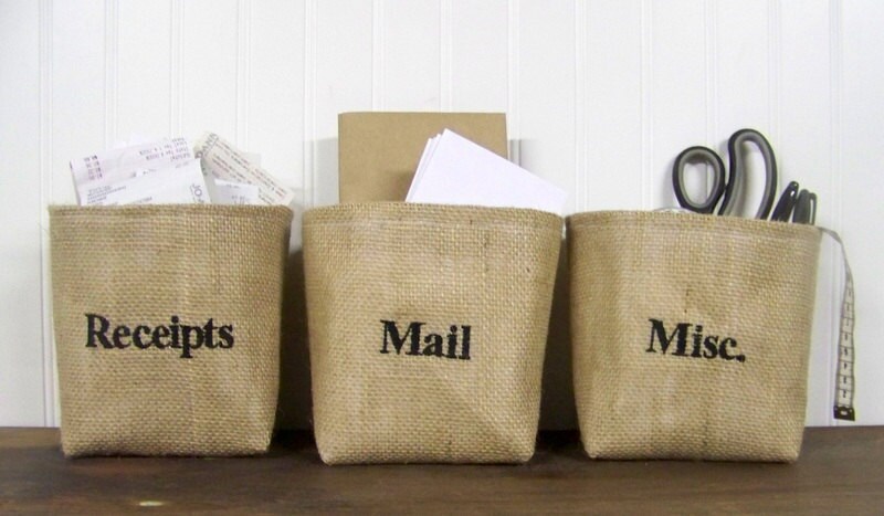 Paniers en Toile de Jute Personnalisés - Courrier Reçus Misc Brodés Organiser Organisation Paniers R