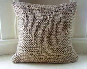 heart knit pillow - knit pillow - heart pillow - warm - cozy - soft - valentines