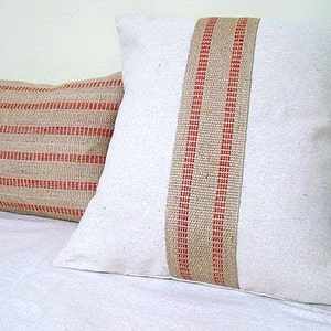 Red Stripe Jute Pillow image 1