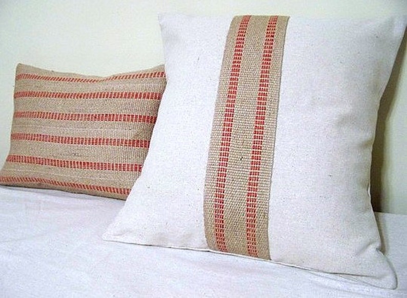 Red Stripe Jute Pillow image 1